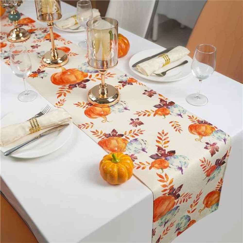 Fall Pumpkin Table Runner 72 Inches Decoration for Holiday Home Party 13"x72"